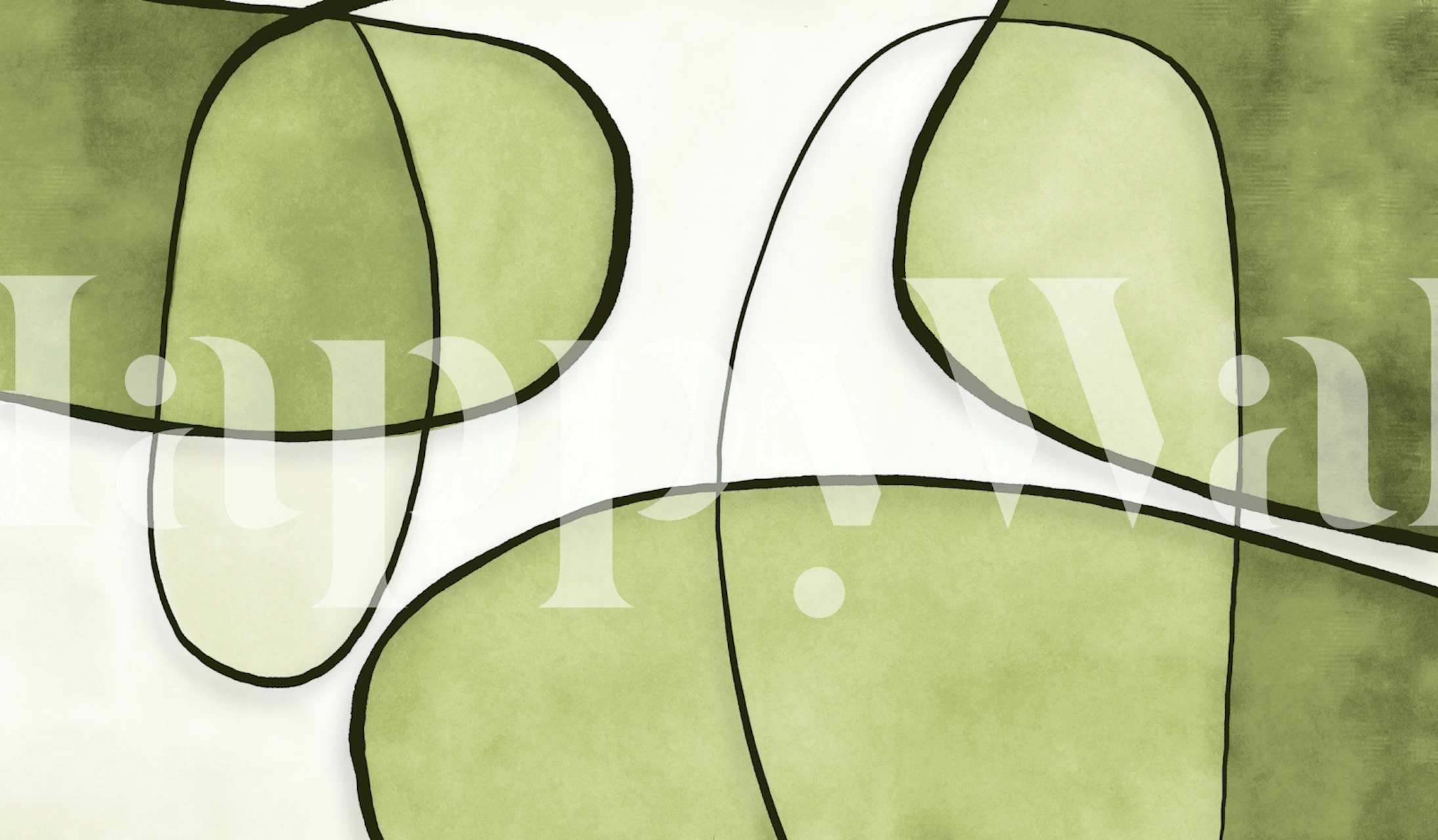 Green abstract shapes outlined in black wallpaper