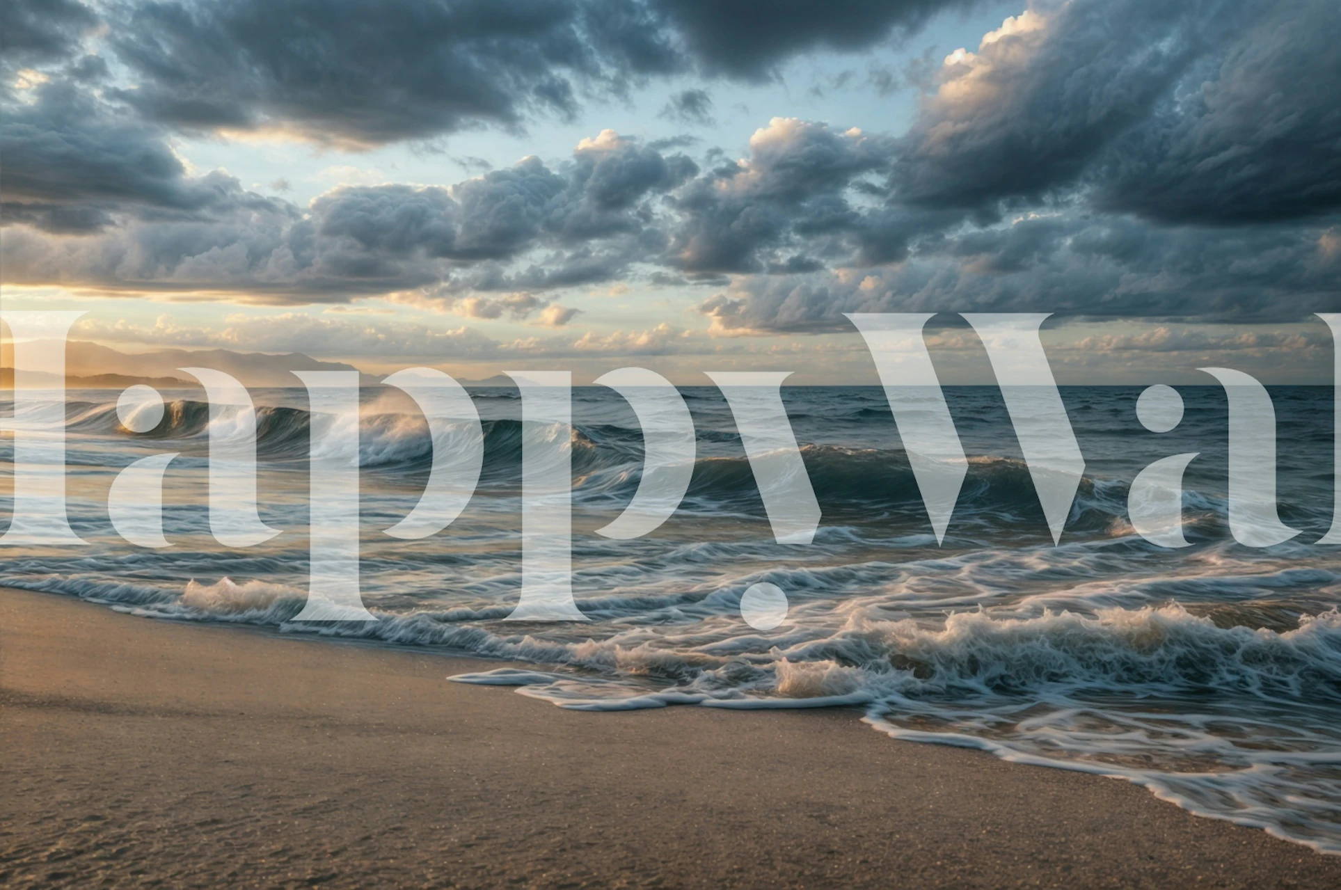 Peaceful shoreline view wallpaper in a room