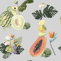 Exotic Fruit & Leaves Pattern behang