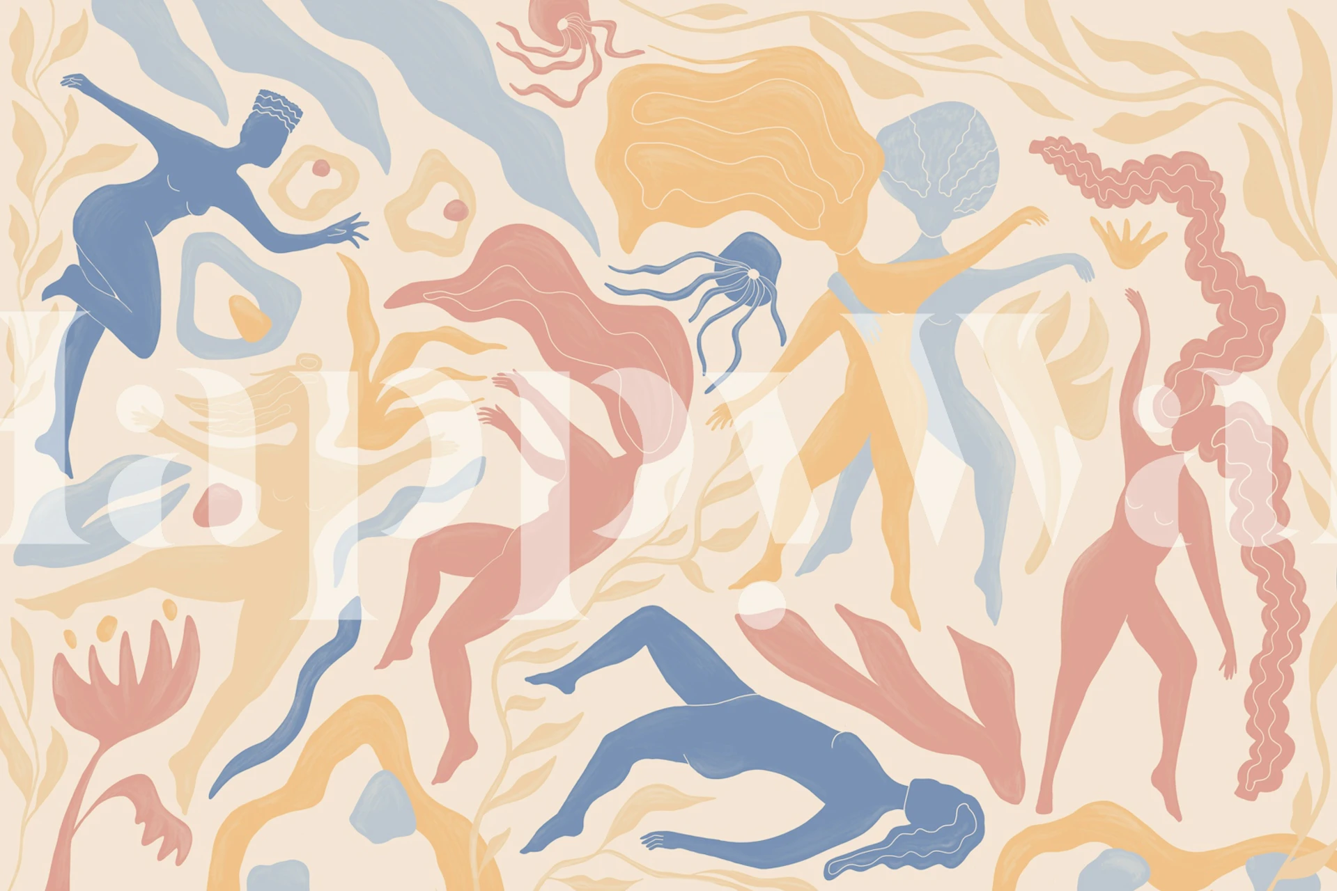 Silhouettes humaines danser, couleurs pastel, papier peint mural