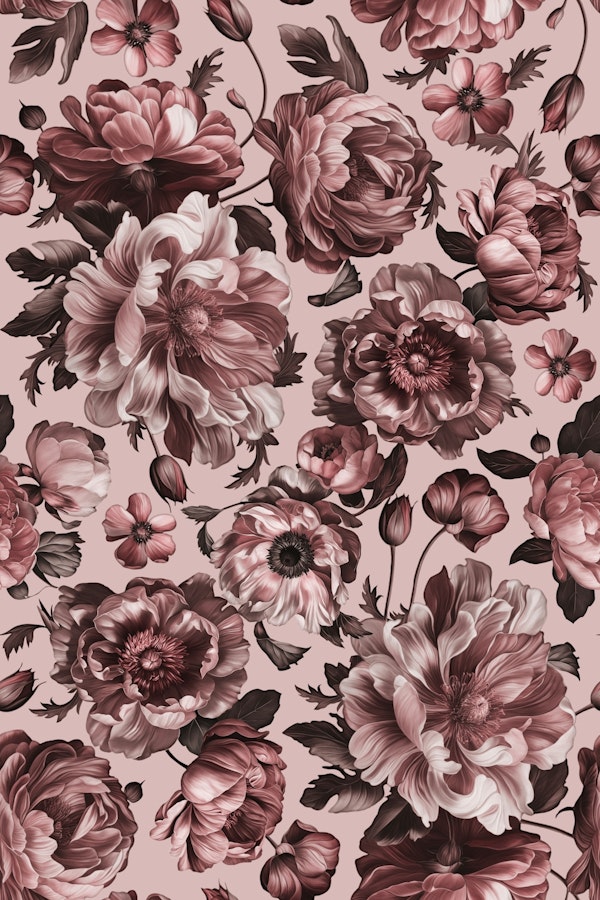 Dark Academia Opulent Baroque Mauve Flowers
