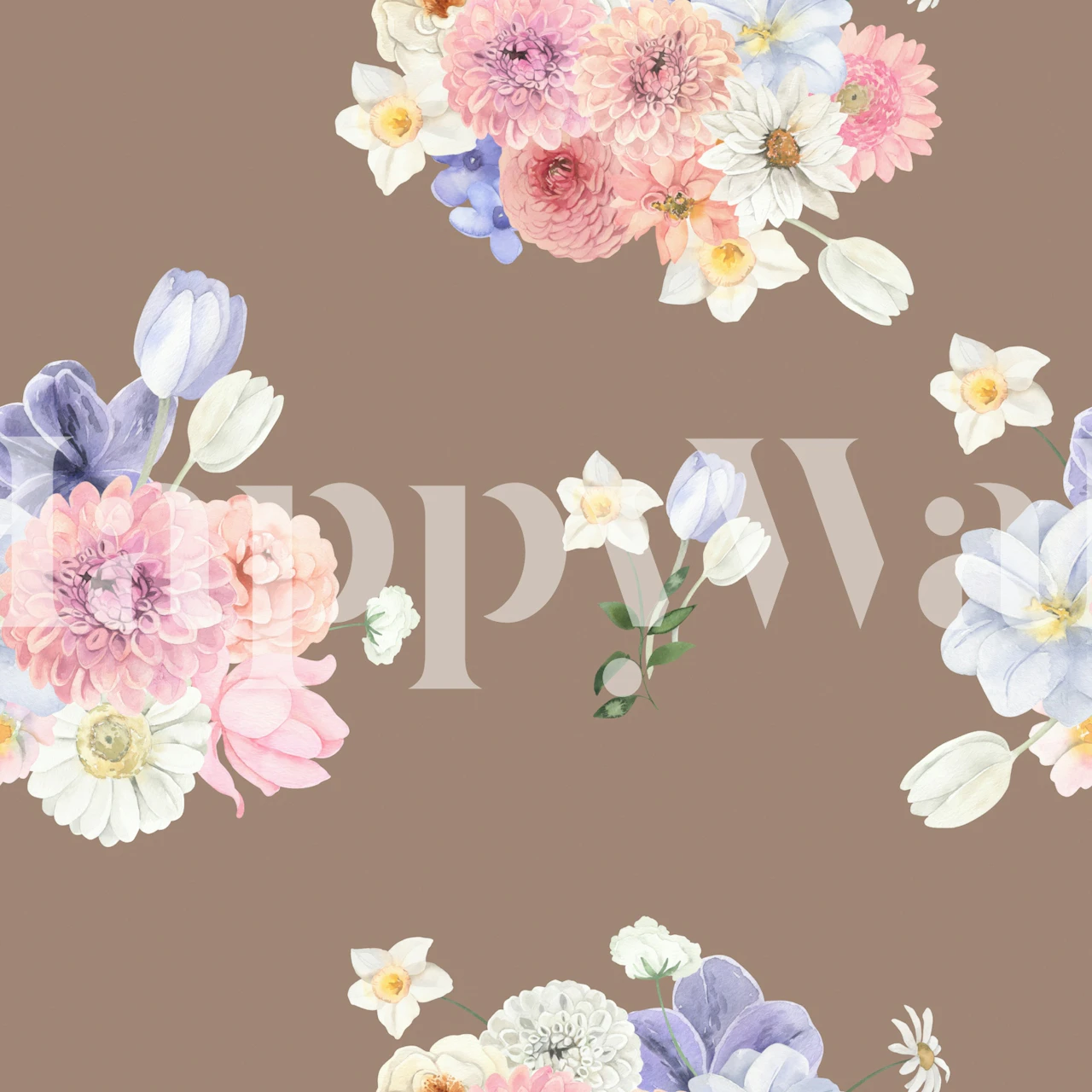 Delicate garden florals wallpaper in a room