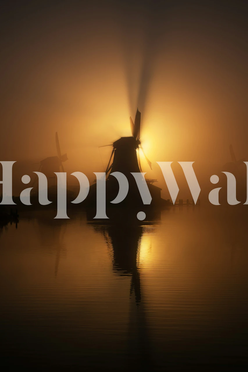 Papel pintado Golden Windmill Glow en una habitación