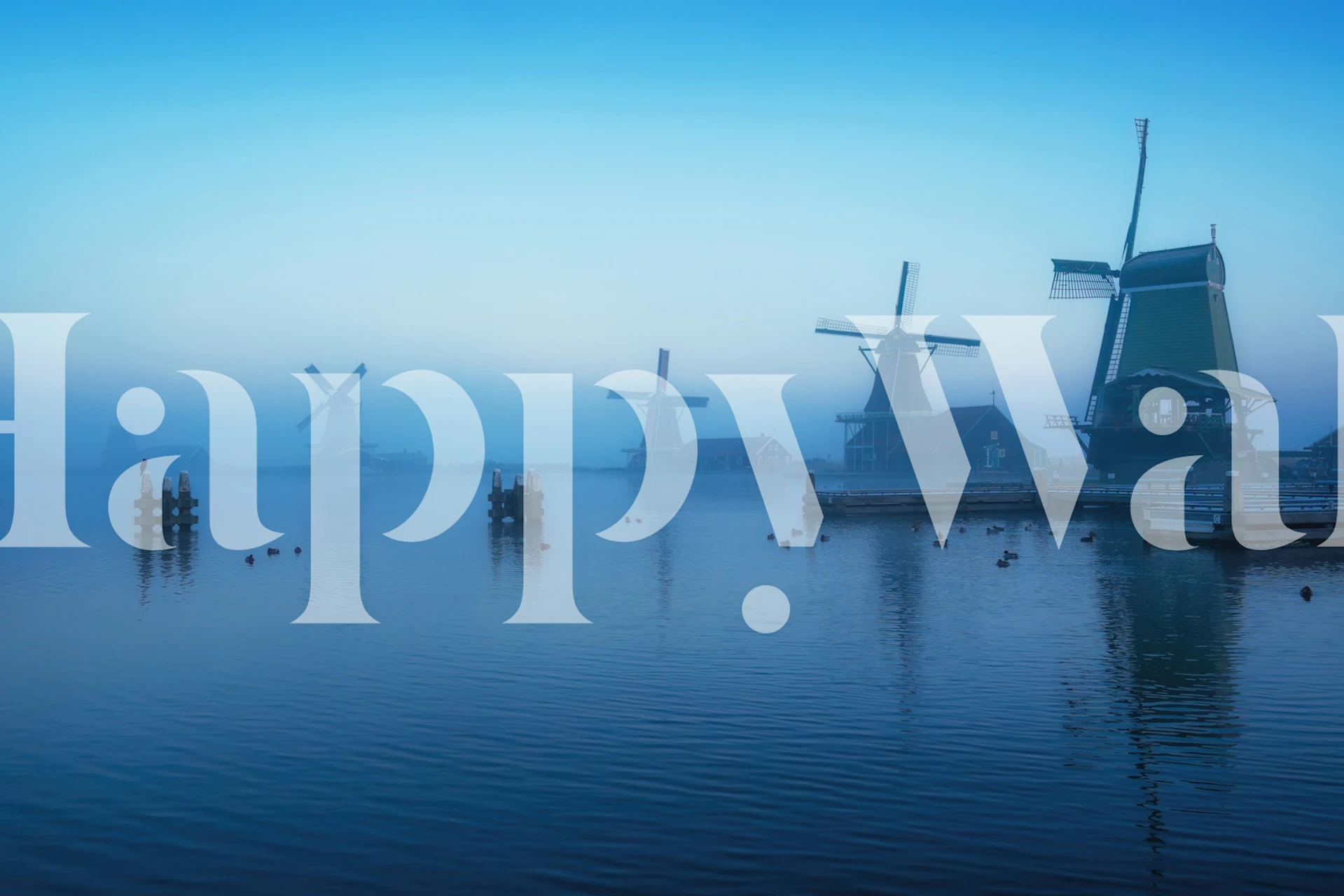 Serene windmill waterscape wallpaper in een kamer