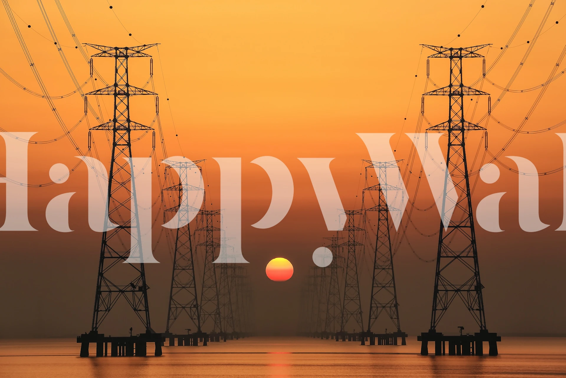 Power line wallpaper with sunset background