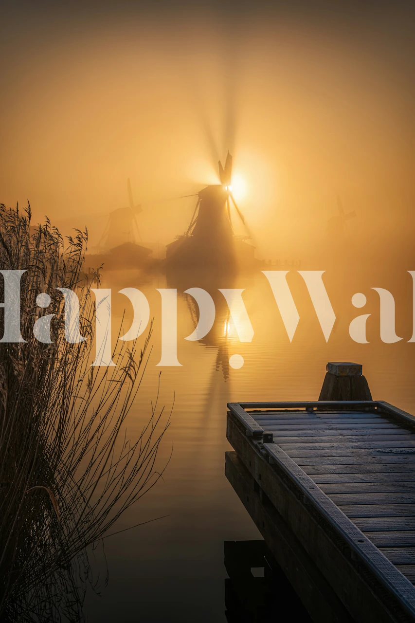 Zidna obloga Golden Windmill Sunrise u sobi