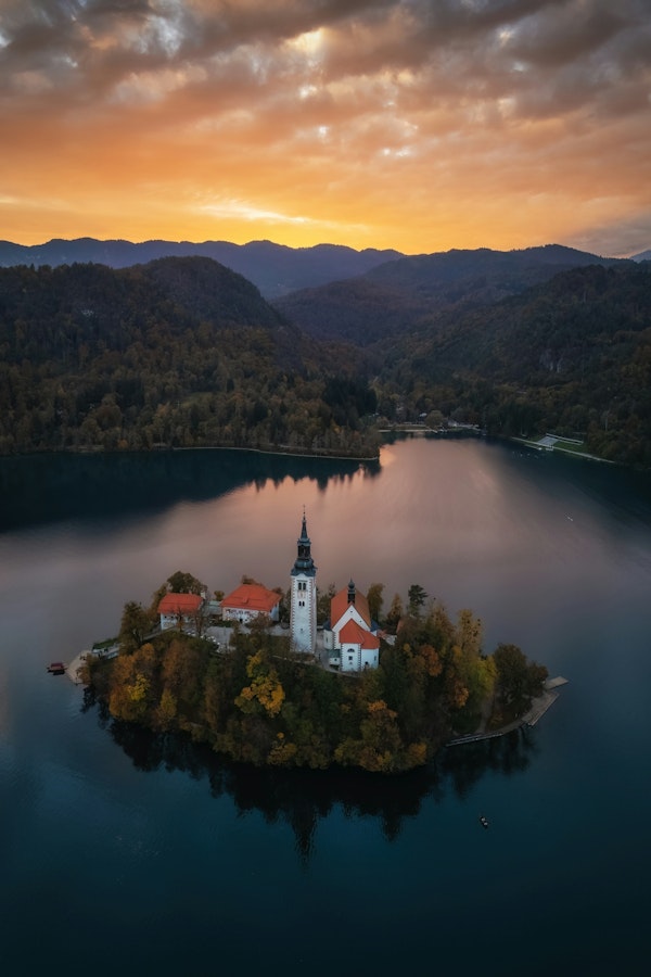 Sunset Over Serene Lake Bled, Slovenia