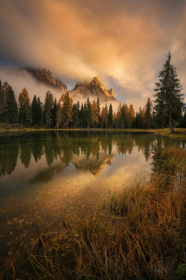 Golden Mountain Reflections in the Dolomites
