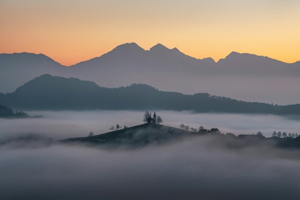 Misty Mountain Sunrise in Slovenia