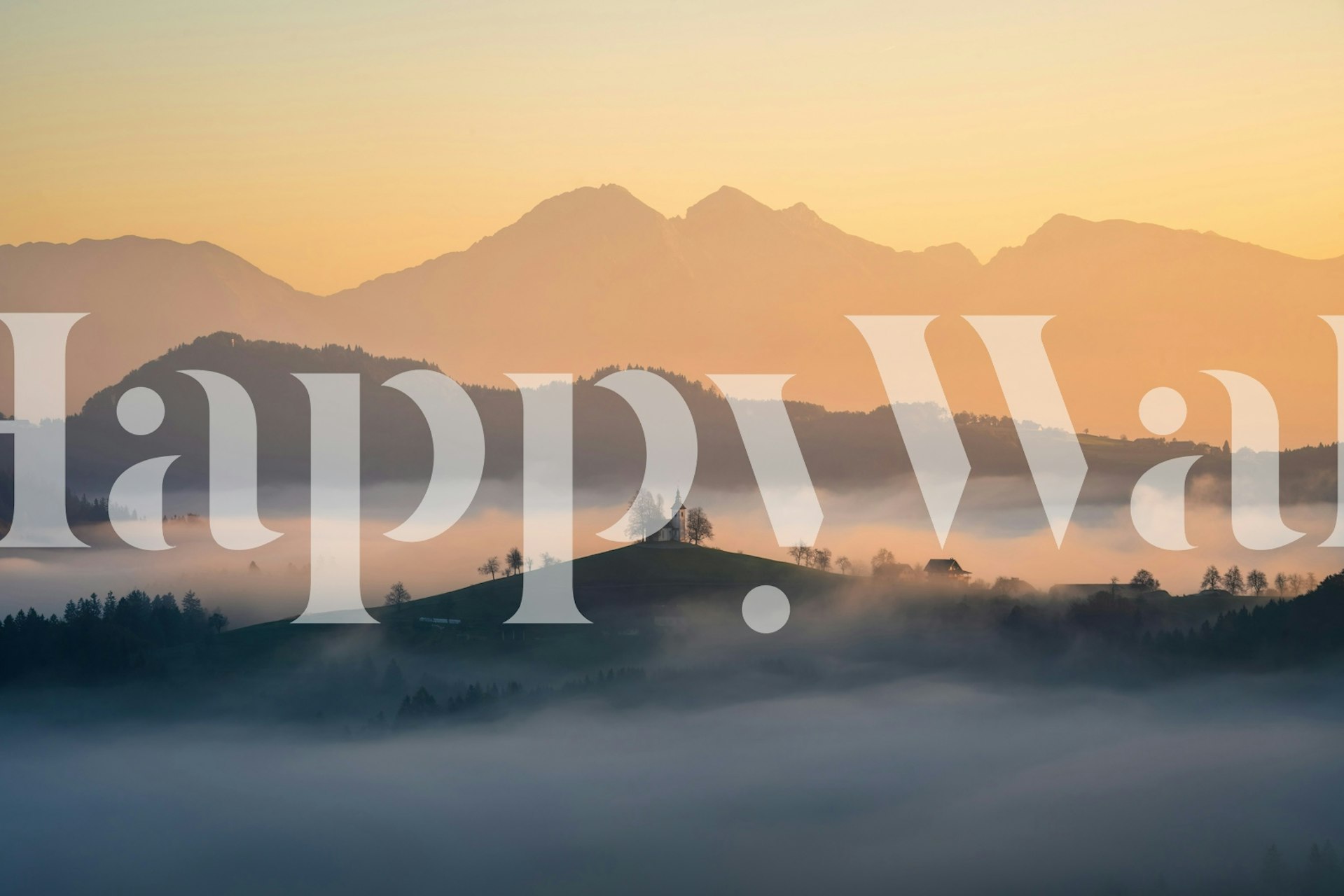 Golden Mountain Mist wallpaper in a room