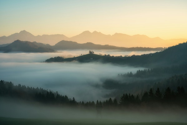 Peaceful Dawn Landscape in Slovenia
