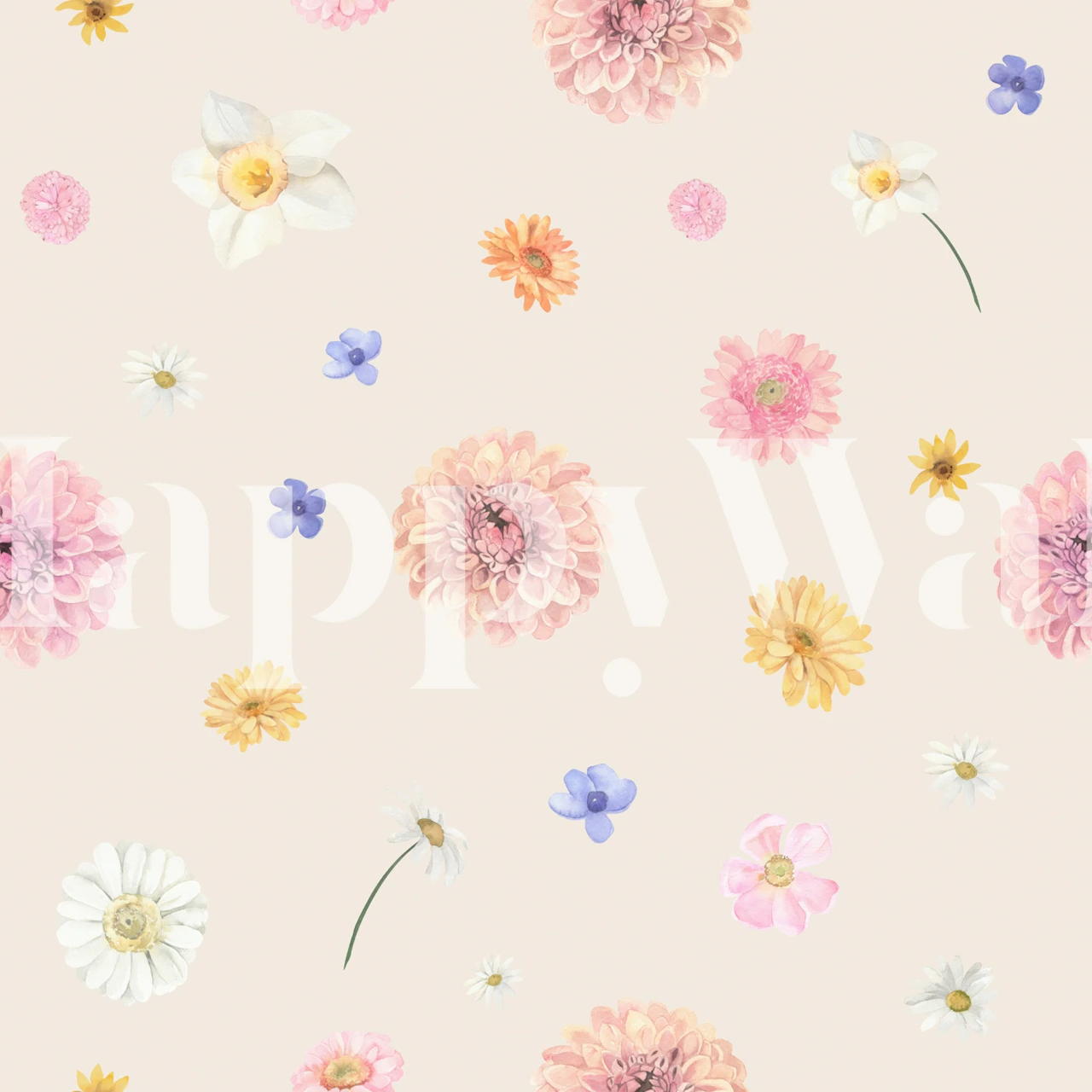 Colorful floral pattern with pink and yellow flowers wallpaper