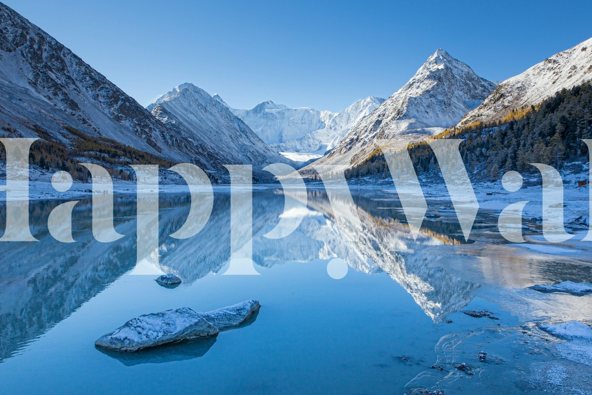 Snowy mountains and blue lake reflection wallpaper