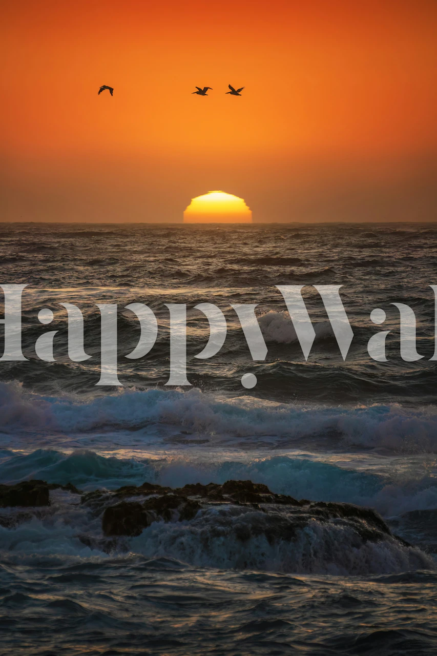 Sunset Pacific Ocean wallpaper in a room