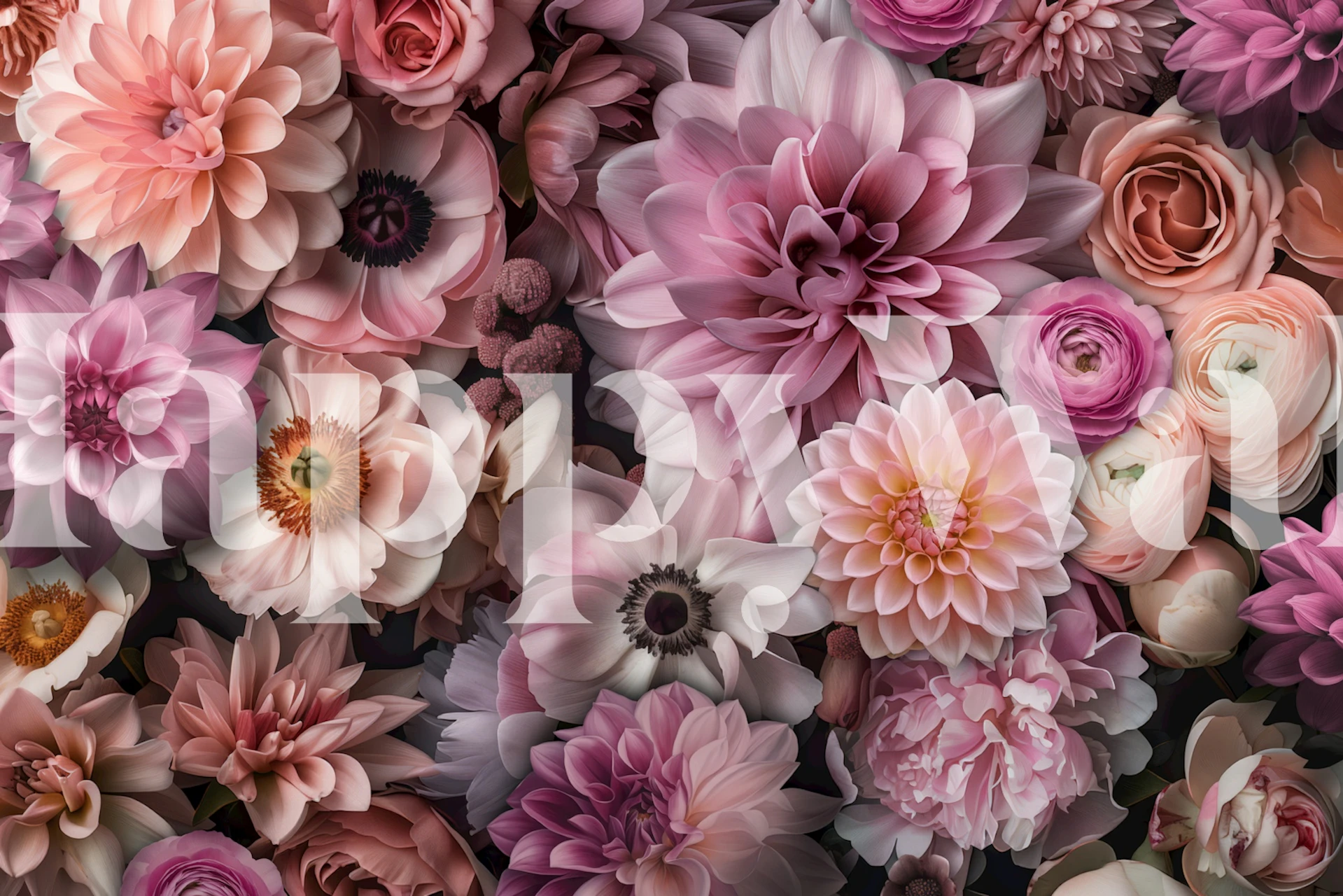 Blooming pastel floral wallpaper in a room