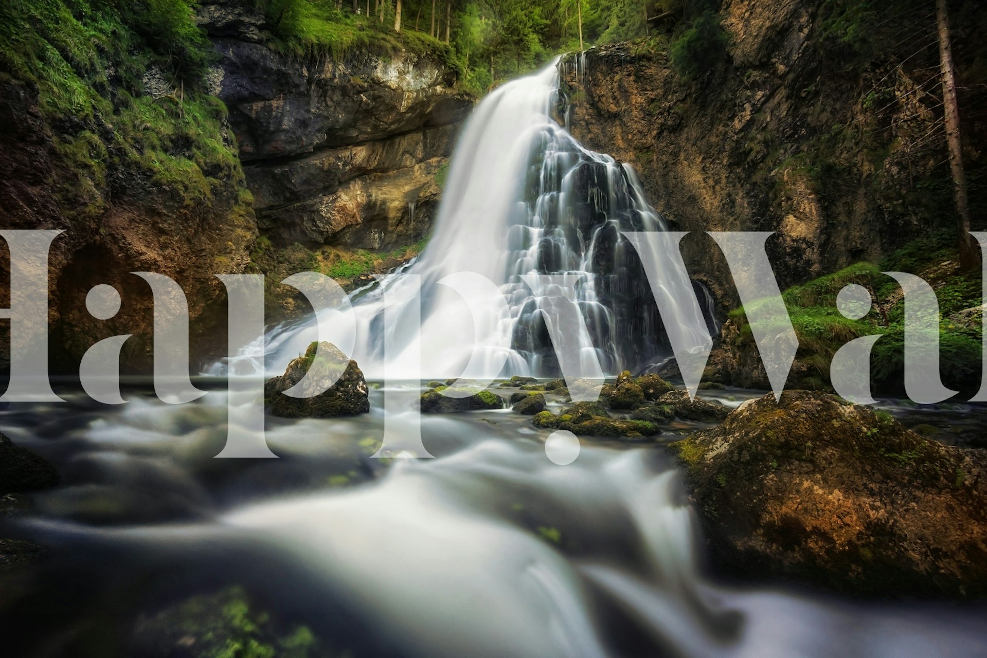 Tranquil Forest Waterfall tapet i et rum
