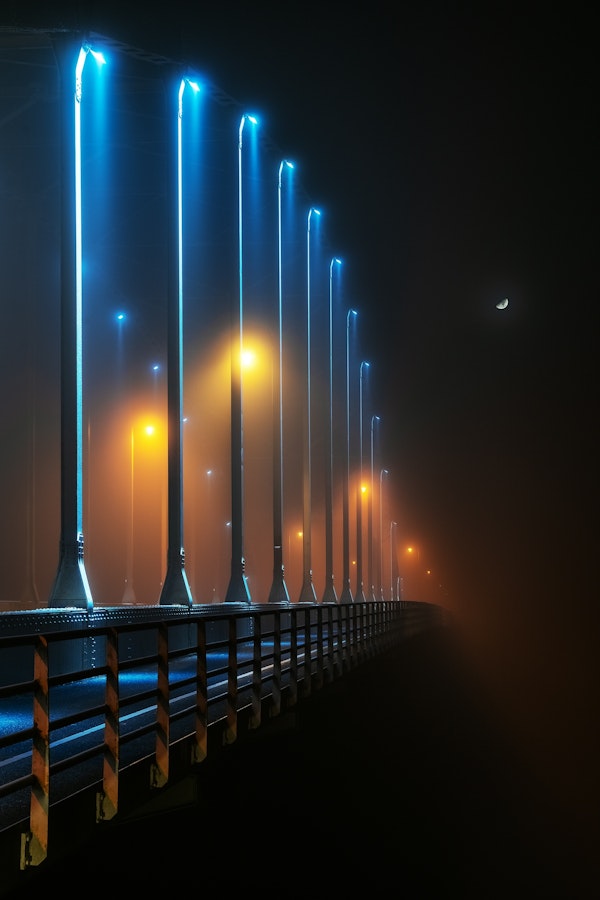 Misty Night Bridge Lights