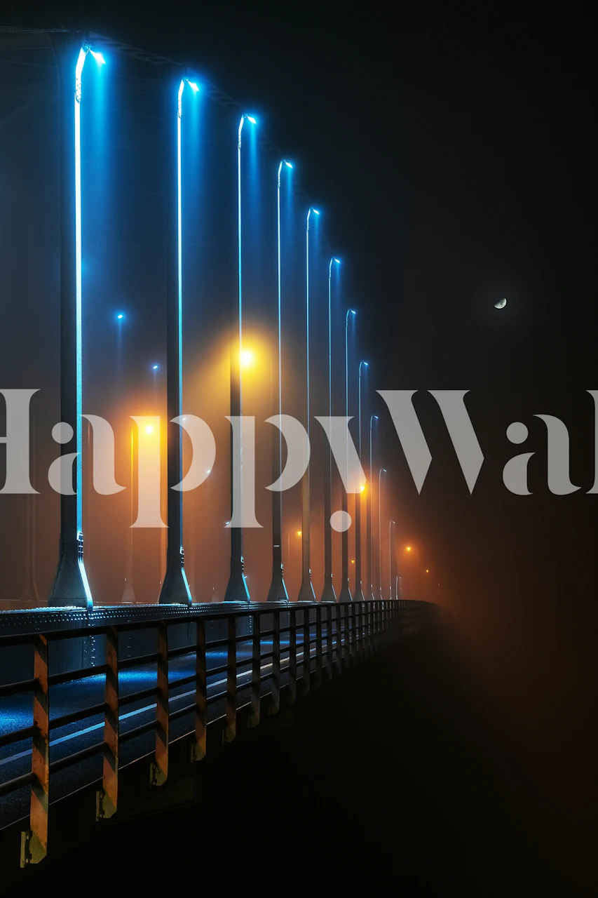 Misty Night Bridge s osvícenými Lights