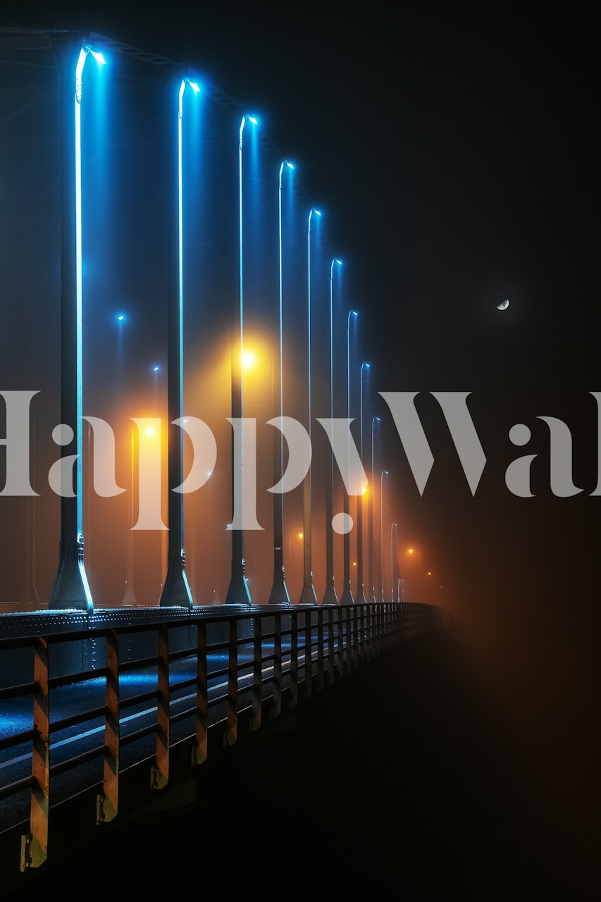 Misty Night Bridge z świecącymi Lights