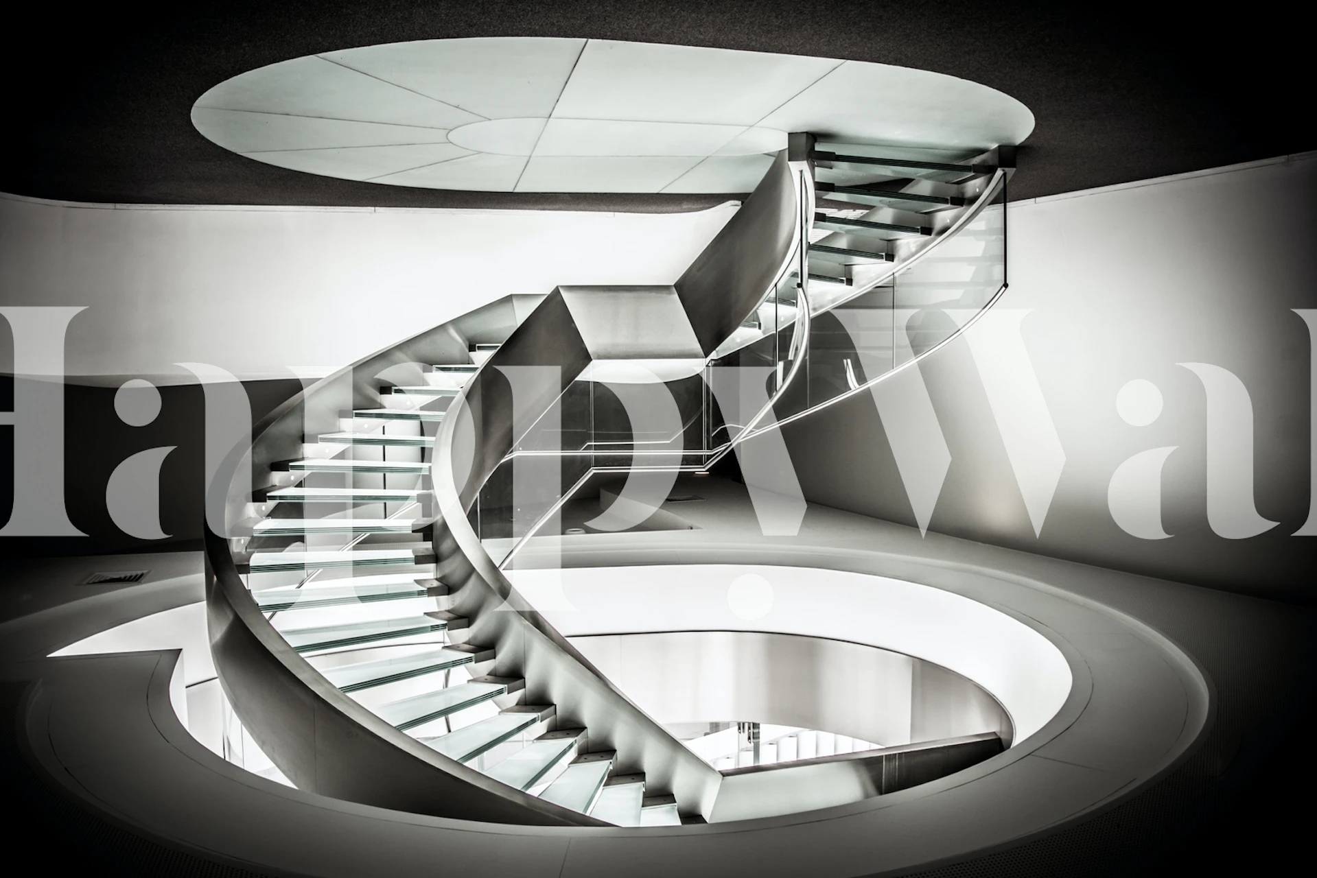 Spiraling staircase leading upwards in a Stairway to Heaven wall mural