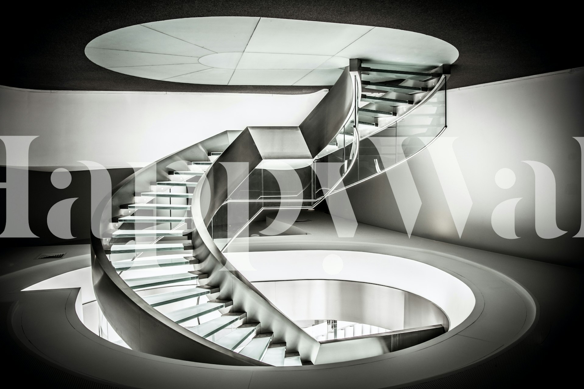Spiraling staircase leading upwards in a Stairway to Heaven wall mural