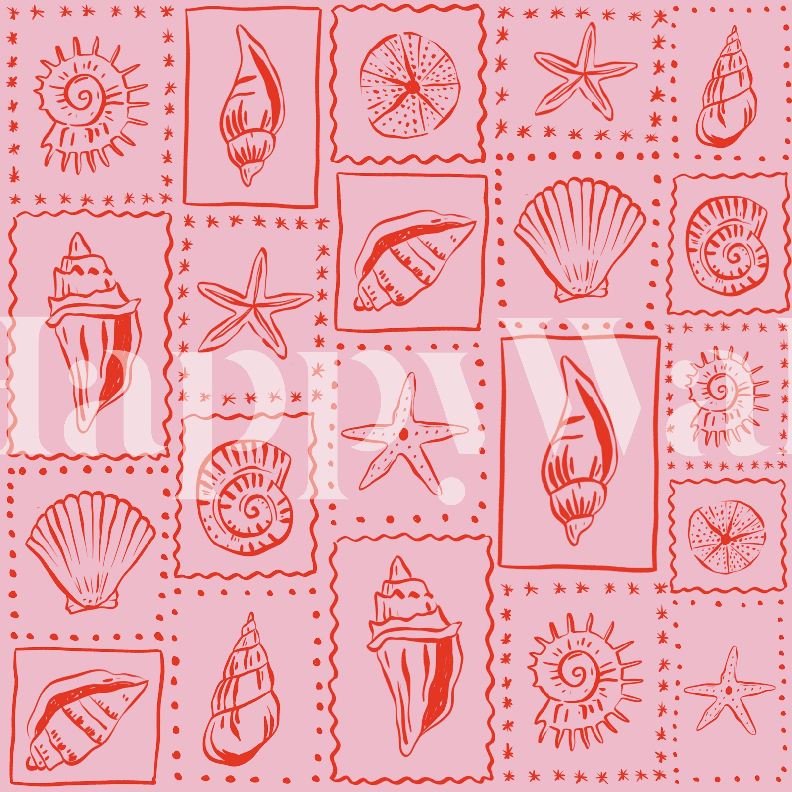 Coral Shell Wallpaper with Pink and Red Design