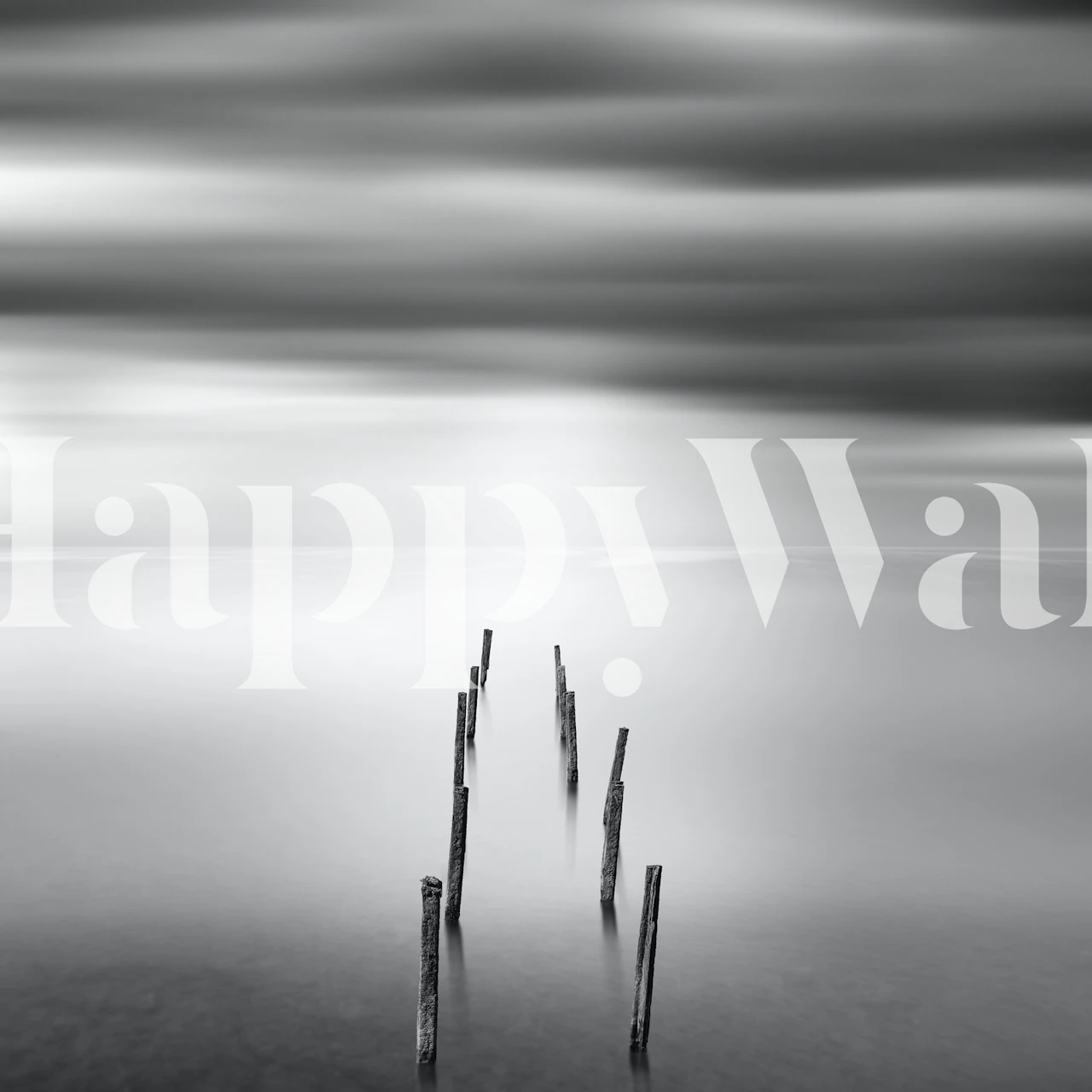 Abstract black and white wallpaper featuring smooth gradients and wooden posts.