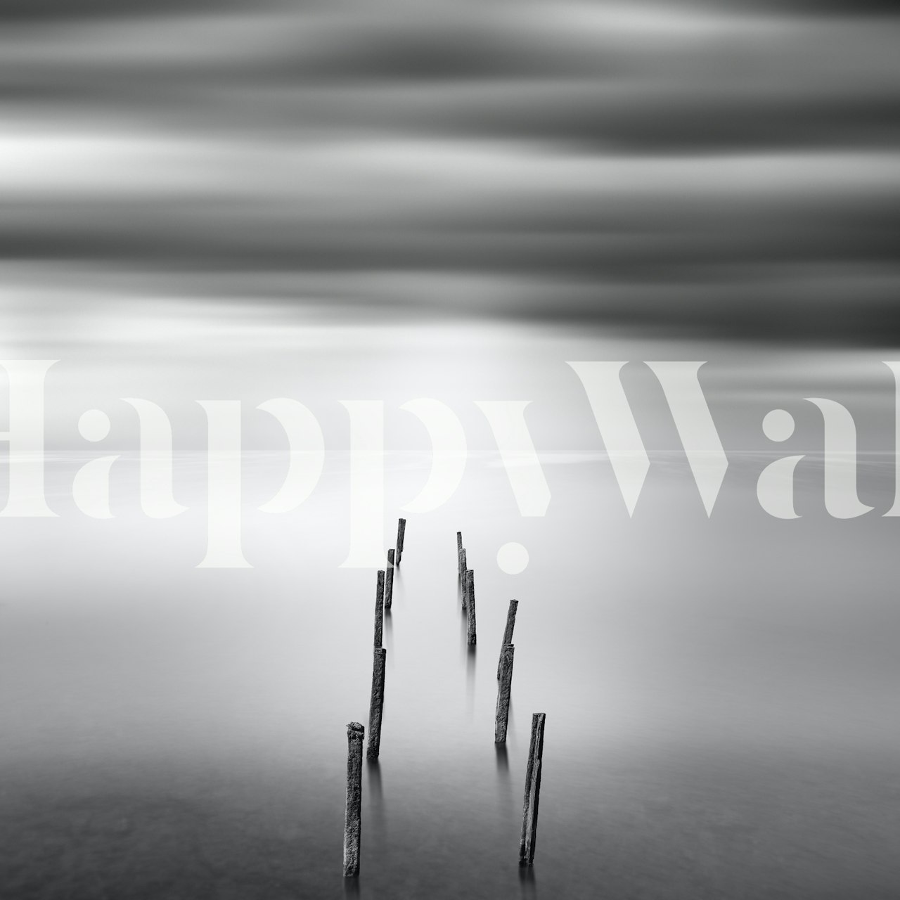 Abstract black and white wallpaper featuring smooth gradients and wooden posts.