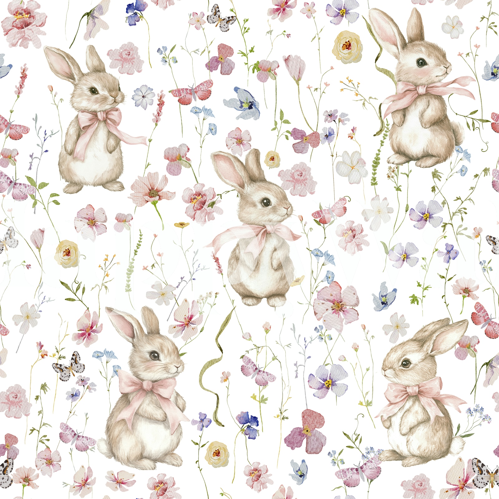Whimsical Bunny Meadow Wallpaper | happywall.com