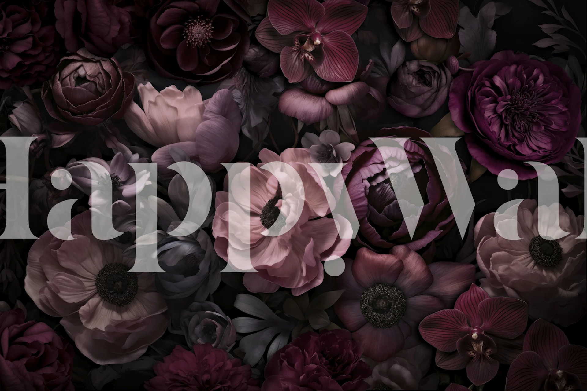 Dark mauve floral wallpaper in a room