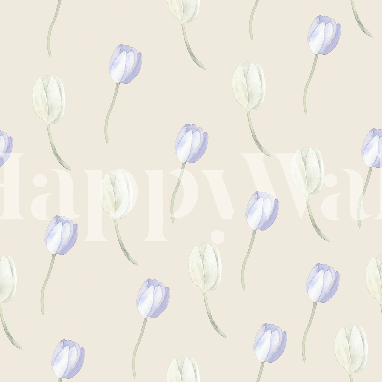 Pastel tulip floral pattern wallpaper in soft lavender and white