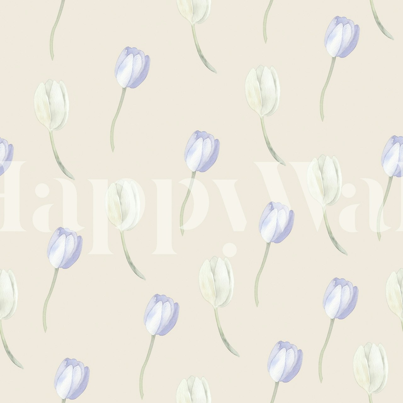 Pastel tulip floral pattern wallpaper in soft lavender and white