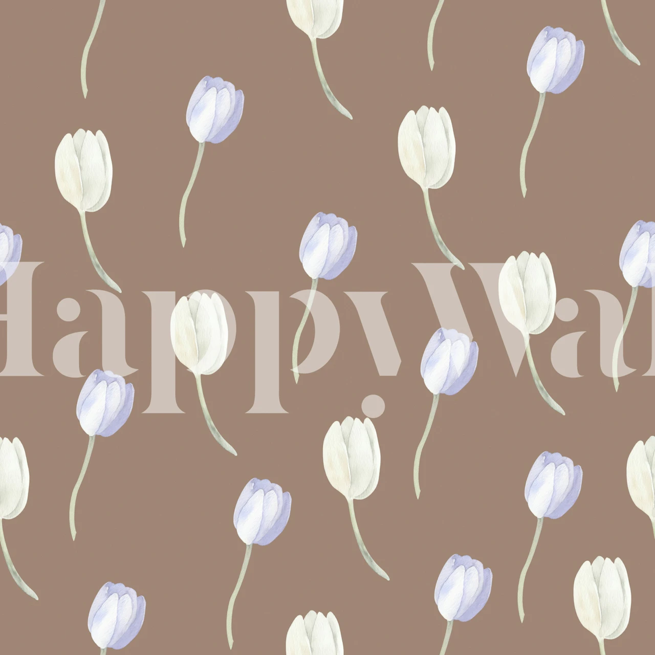 Floral lavender tulip pattern on a brown background wallpaper