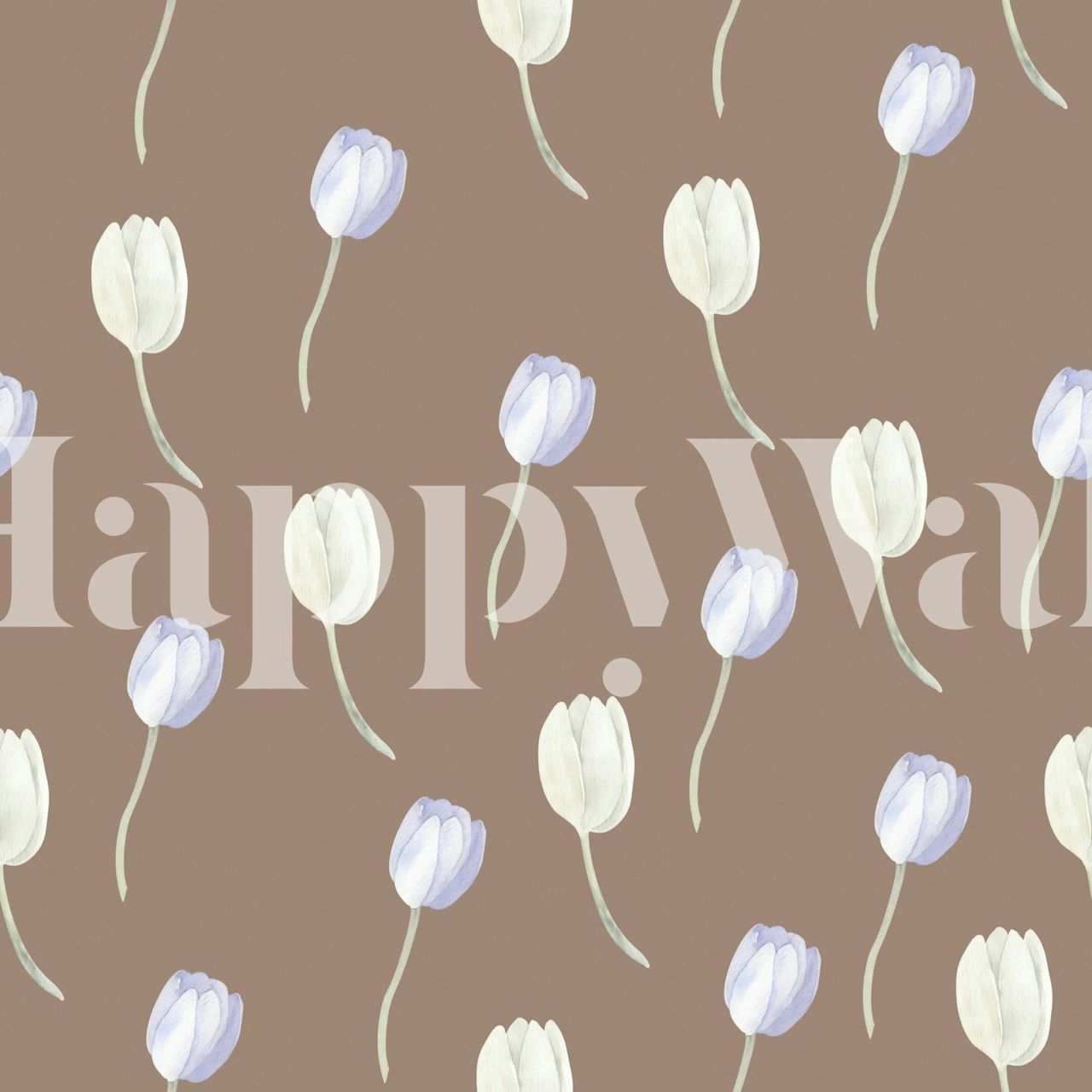 Floral lavender tulip pattern on a brown background wallpaper