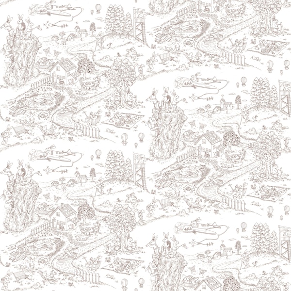 Storybook Countryside Scene with Rabbits