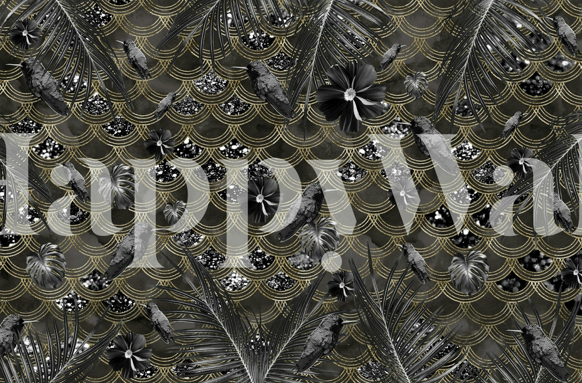 Tropical Jungle Noir Scales Glam wallpaper in a room
