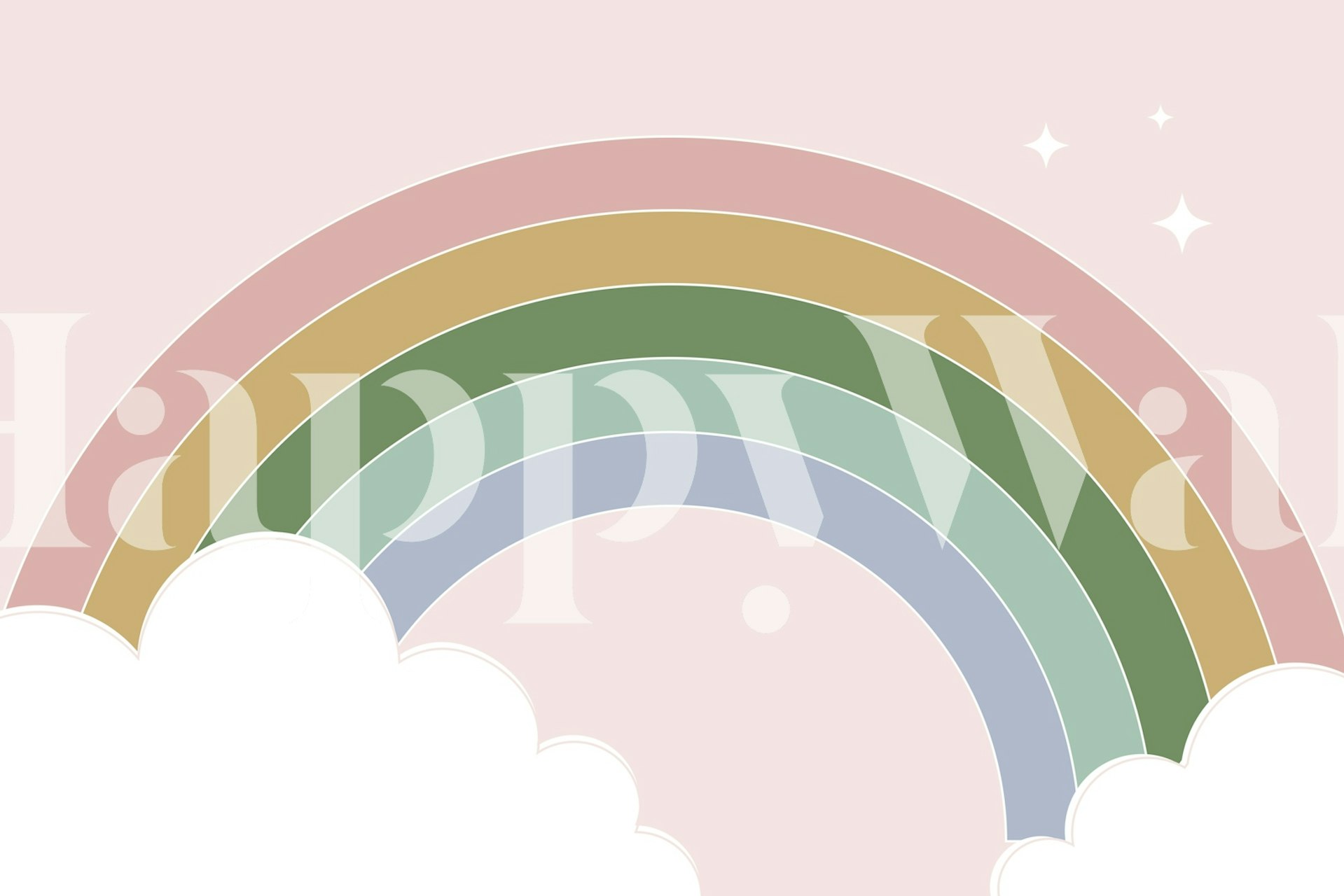 Pastel rainbow and clouds wallpaper in a room