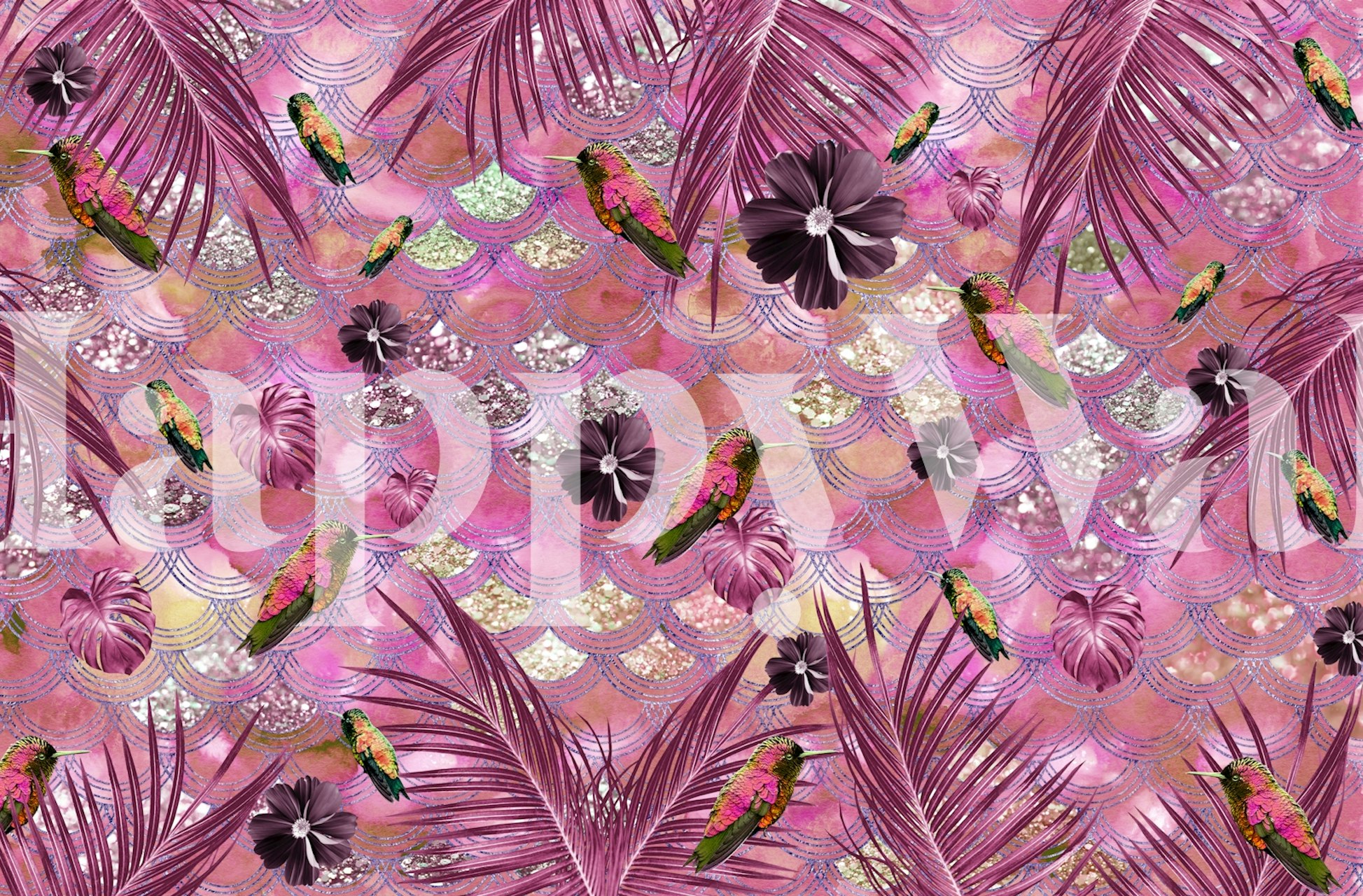 Tropical Jungle Scales Glam 1 papel de parede em um quarto