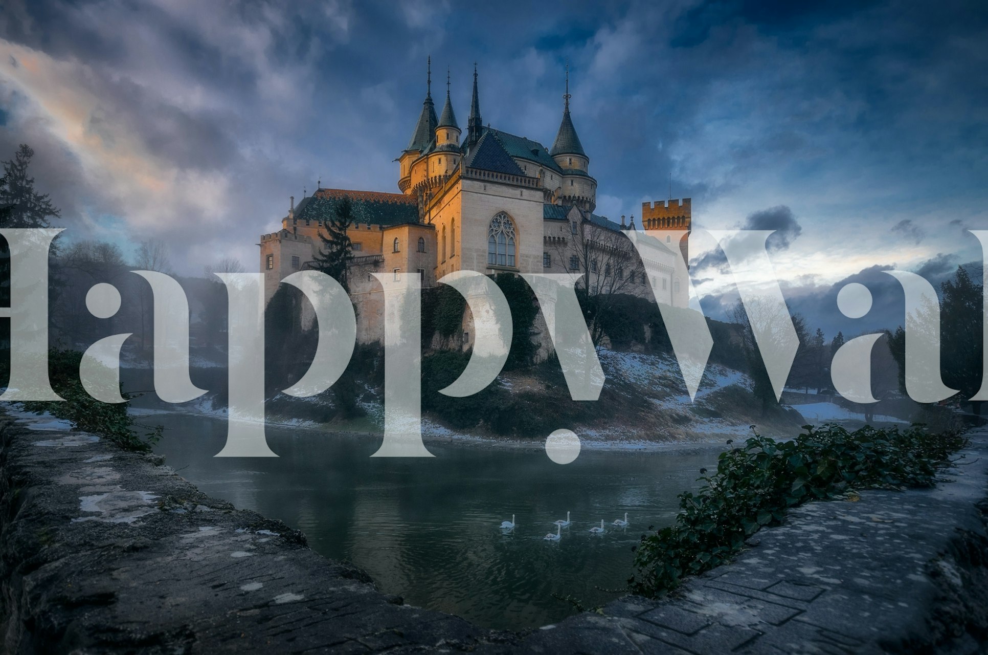 Bojnice Castle wall mural featuring the historic Slovakian fortress at twilight