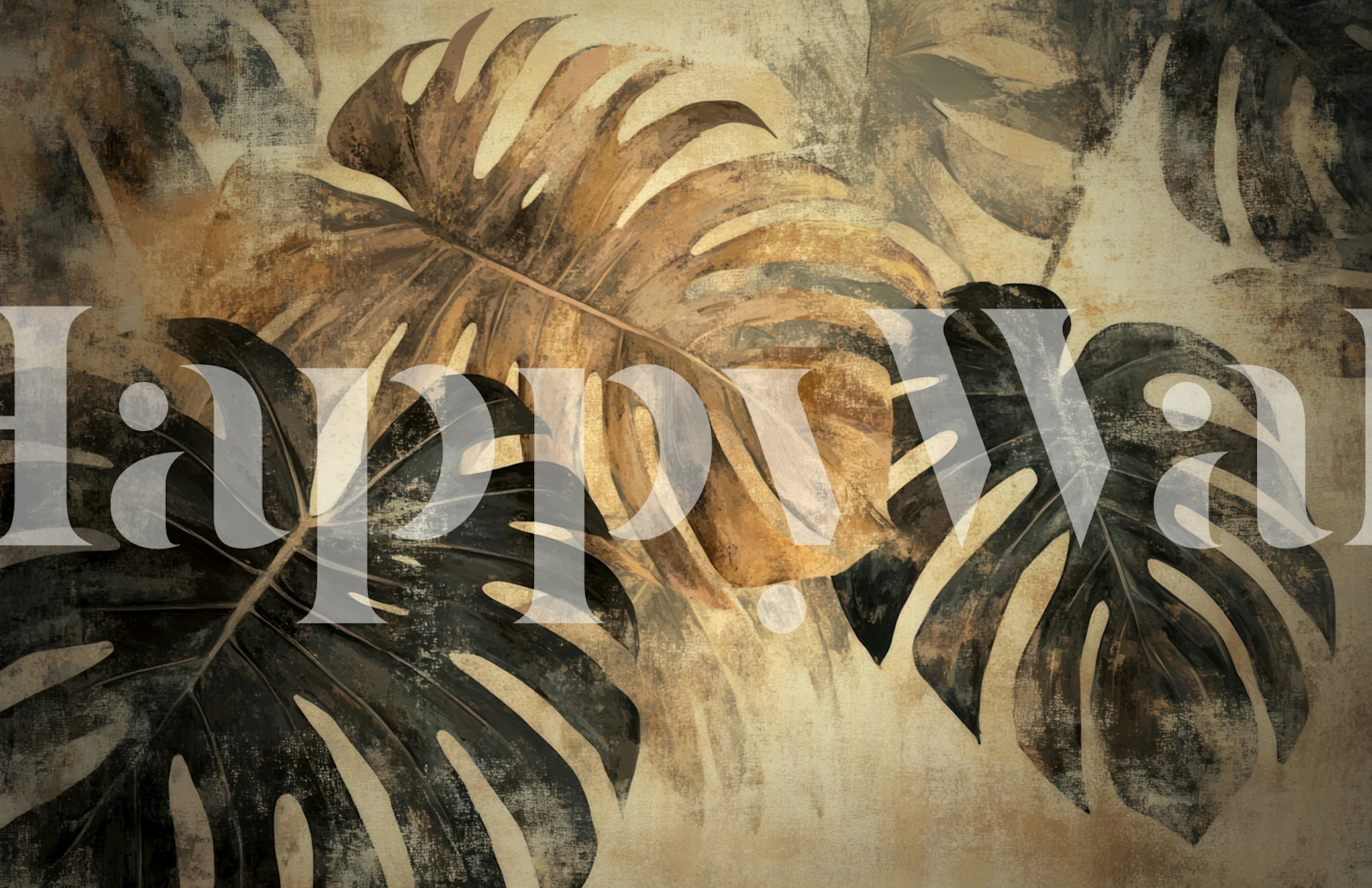 Dark green and brown tropical leaves with textured background wallpaper