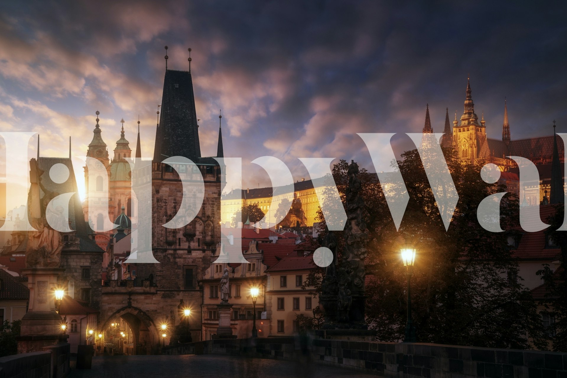 Prague sunset with historical buildings and vibrant colors wallpaper