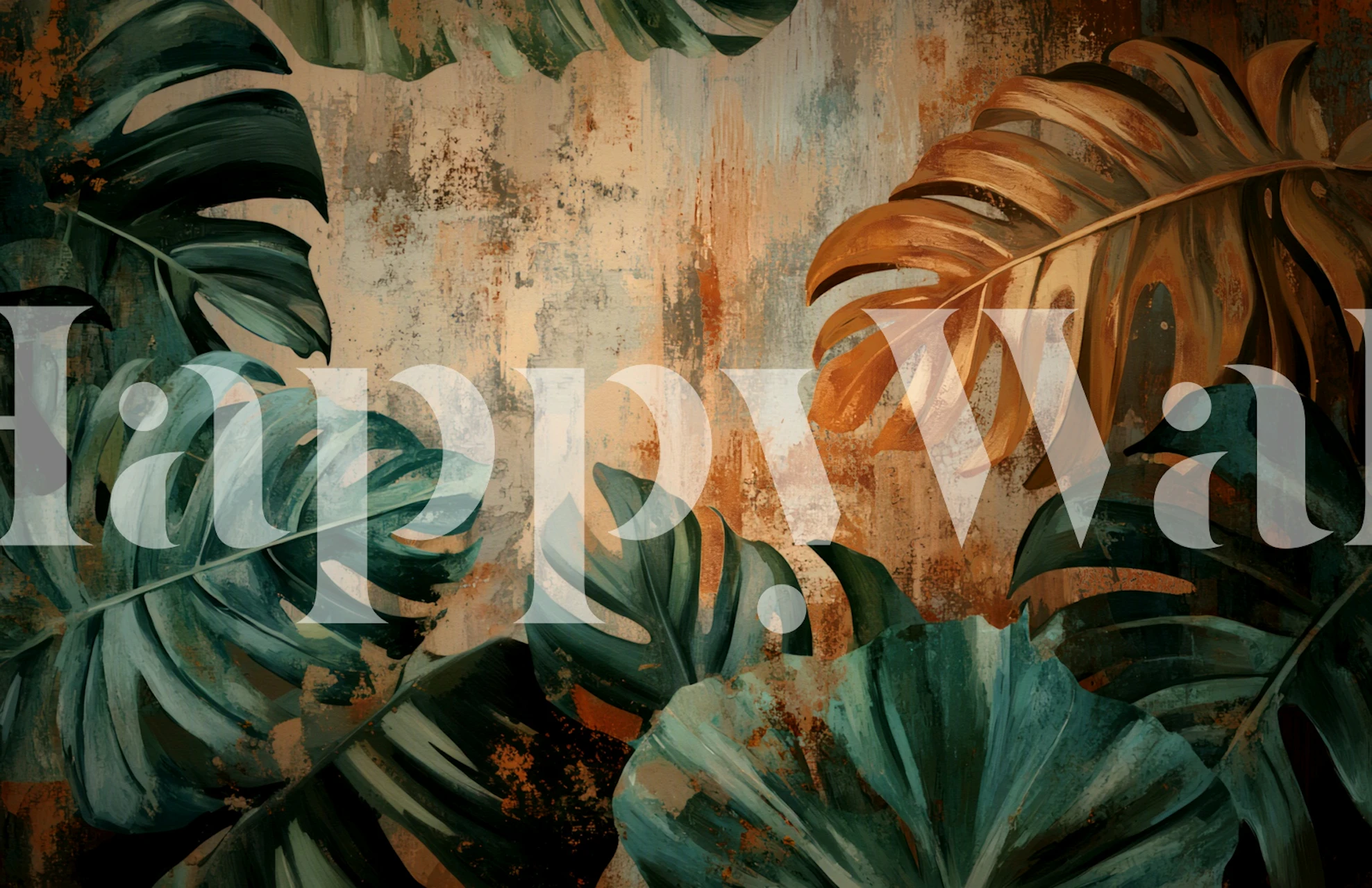 Rustic Monstera Jungle Vibes wallpaper in a room