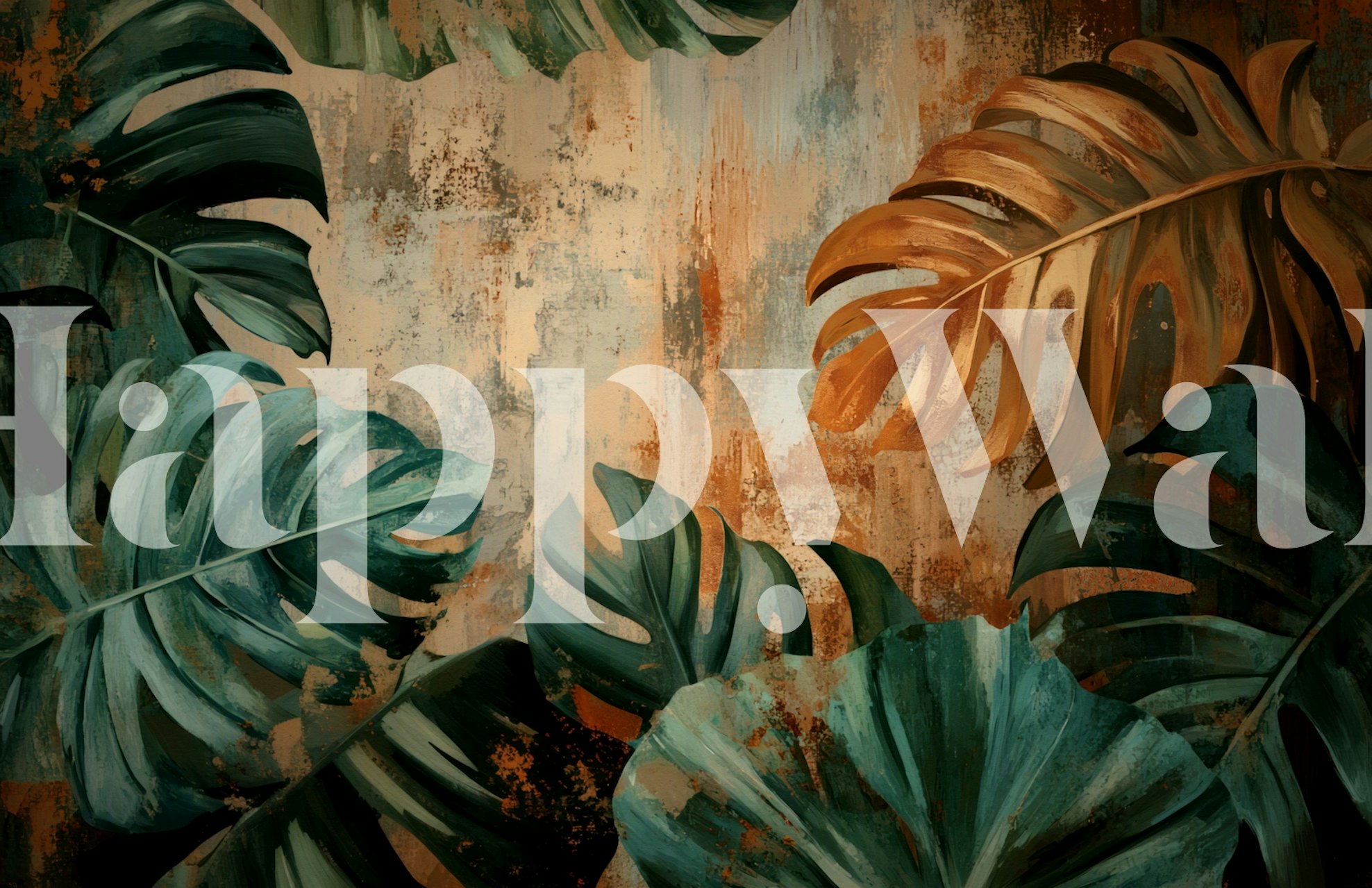 Rustic Monstera Jungle Vibes wallpaper in a room