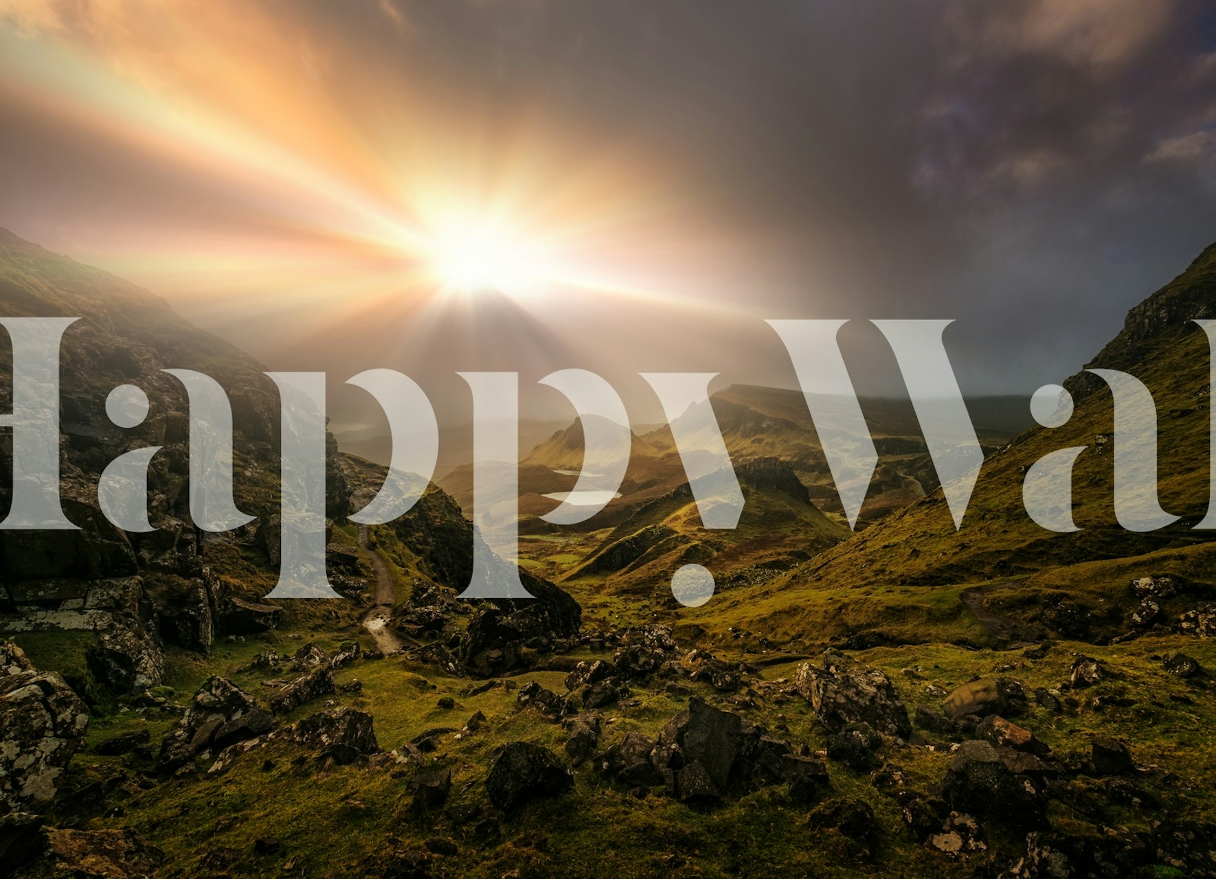 Dramatic Trotternish Ridge landscape wallpaper with hills, rocks, and sunlight
