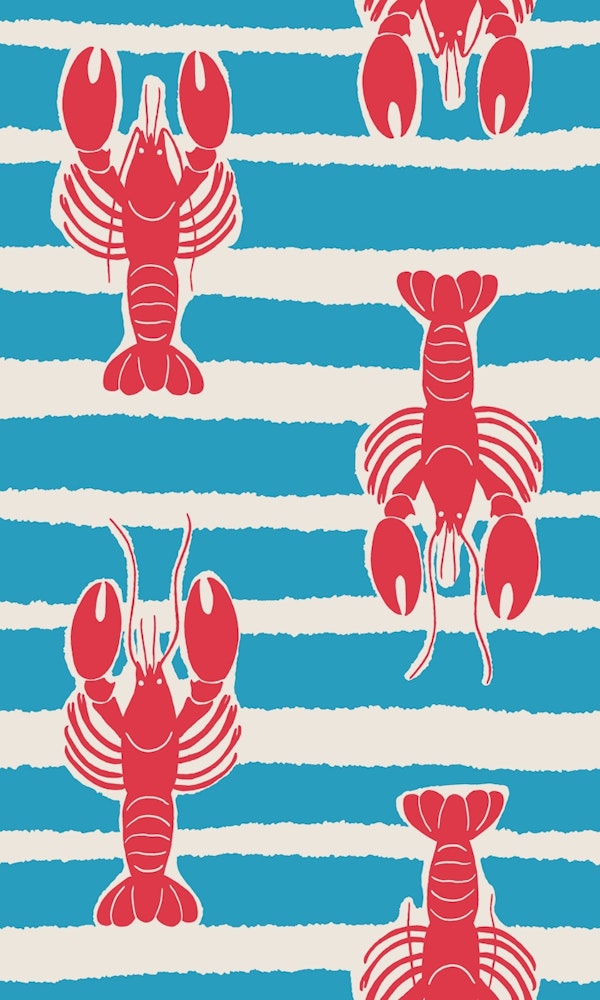 Lobster Stripe Beach House Fun - Blue & Red