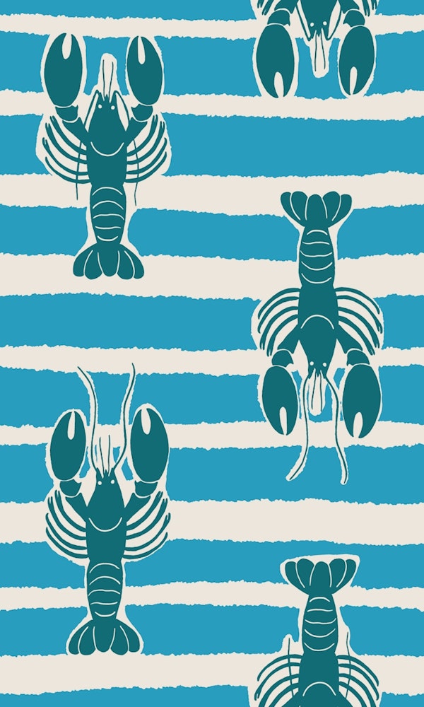 Lobster Stripe Beach House Fun - Blue & Teal