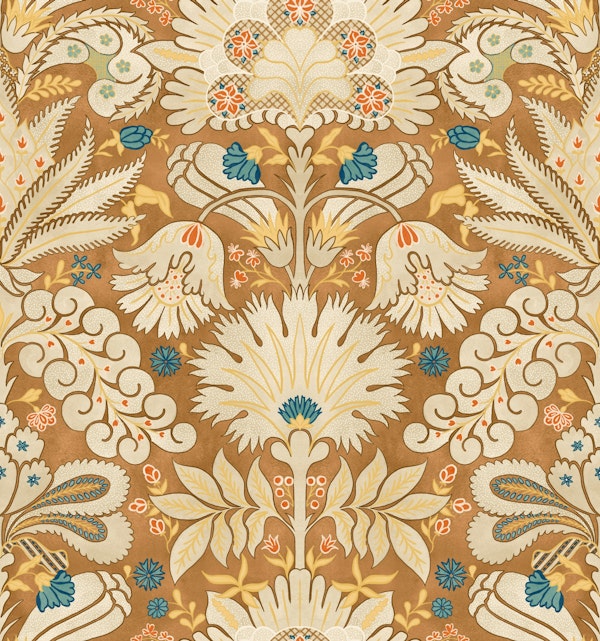 Botanic Damask Cream Rust Blue