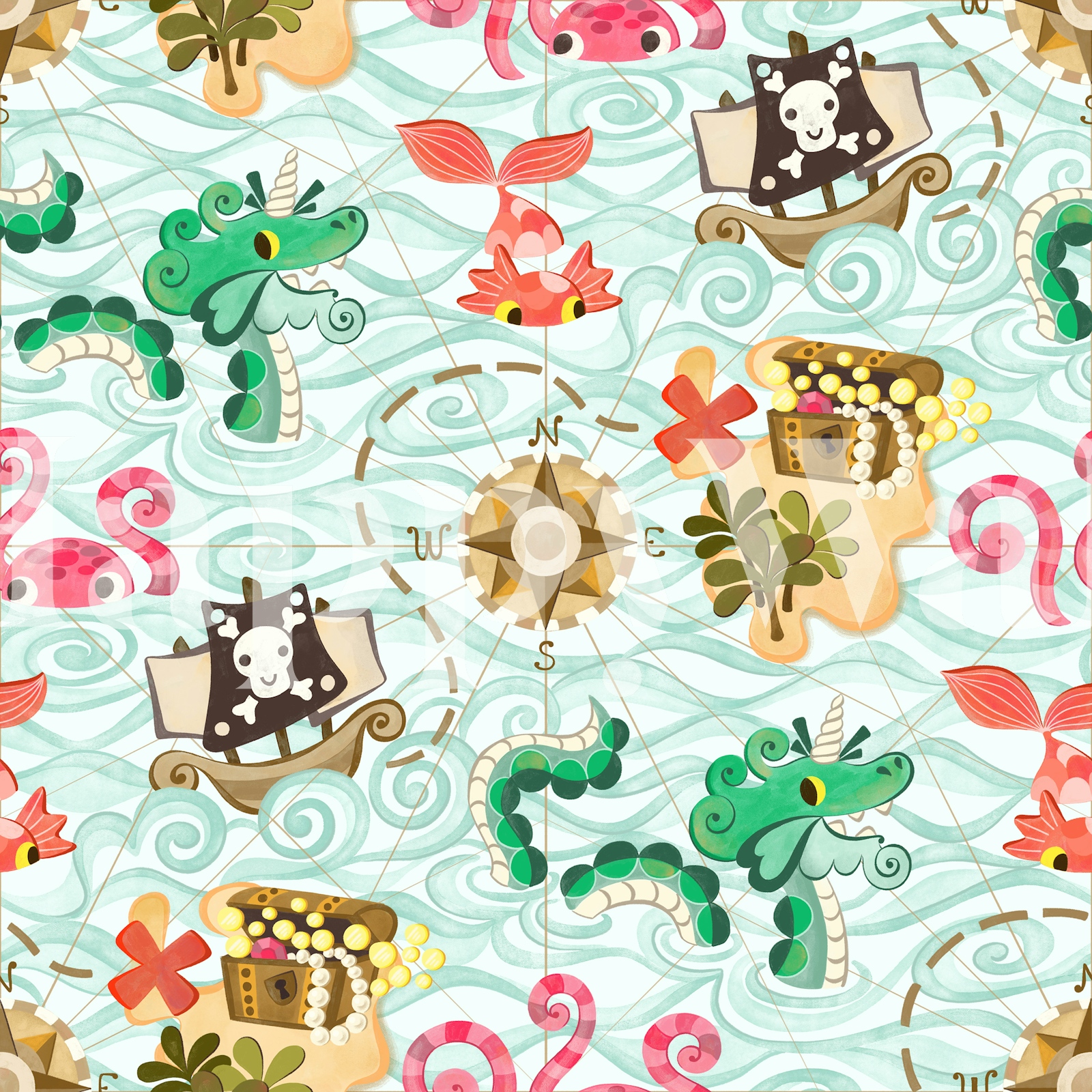 Pirate and Sea Monsters Wallpaper