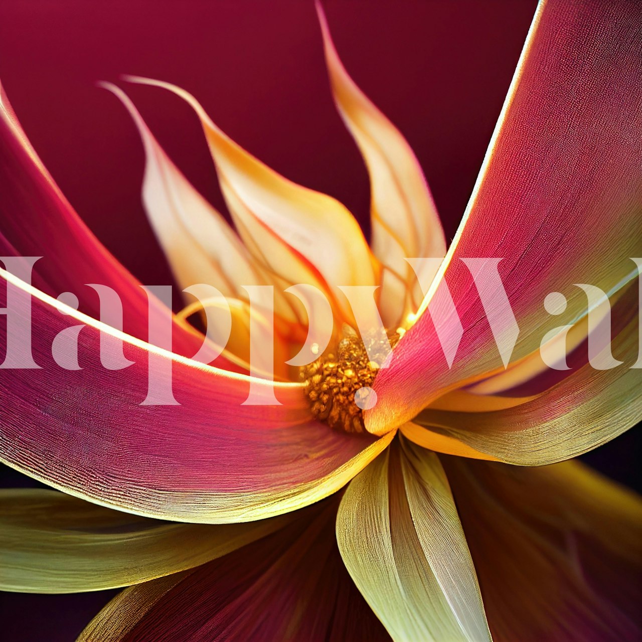 Colorful floral design with pink and yellow petals on wallpaper