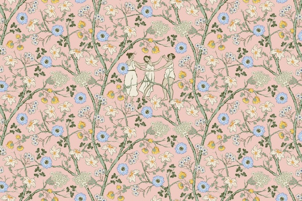 Midsummer dance mural on pink